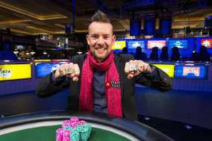 George Danzer with his 2 bracelets in the 2014 WSOP